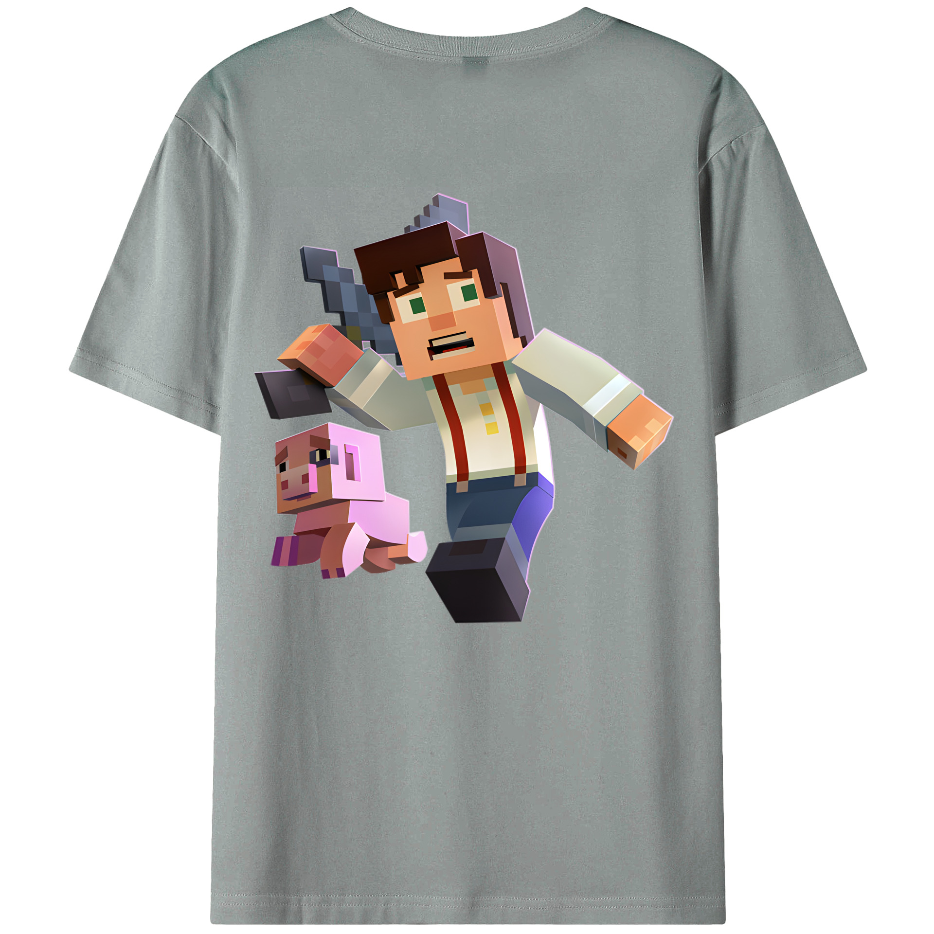 （画像用） マインクラフト ブロックの世界 Minecraft MC Block world 綿100％ メンズ半袖Tシャツ（バックプリント） 通気性